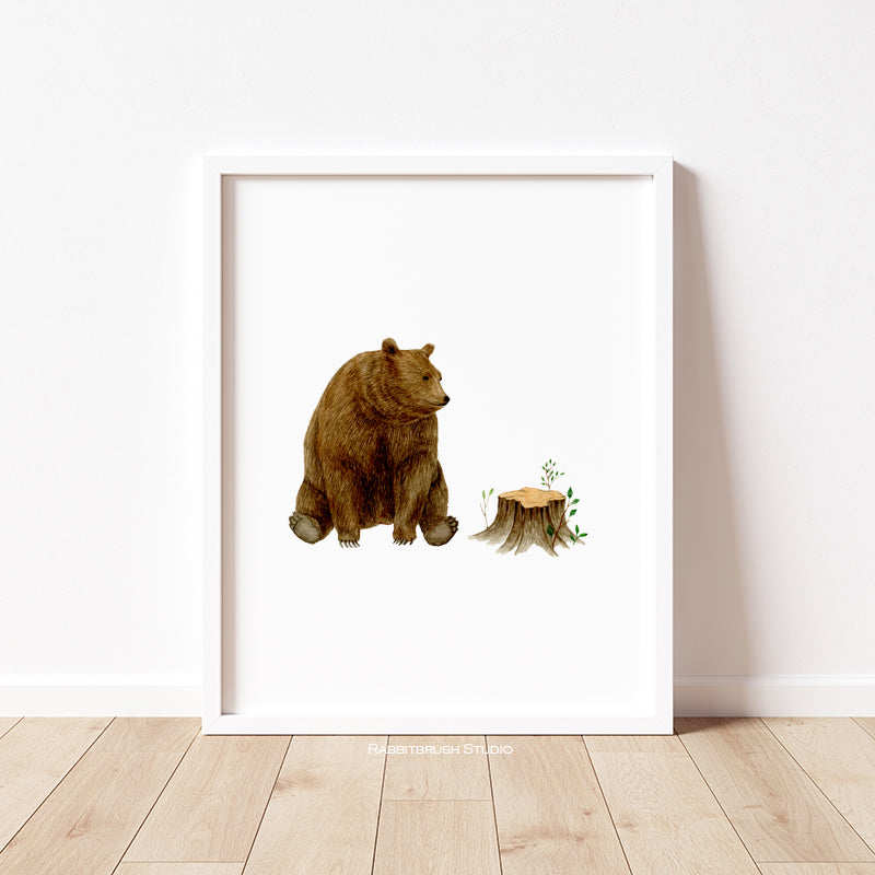 Bear and Tree Trunk - Art Print