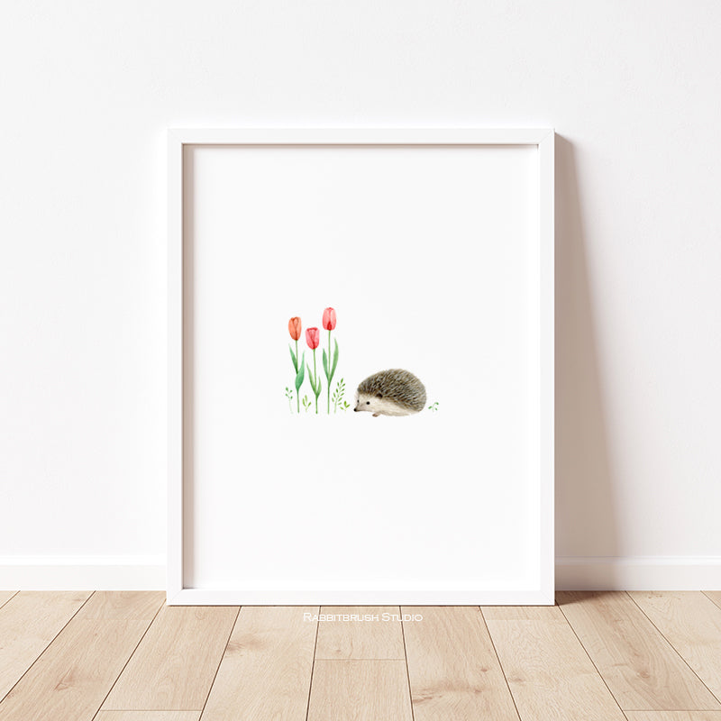 Hedgehog and Tulip - Art Print
