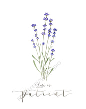 Load image into Gallery viewer, Pressed Lavender Flower Scripture Art - Love is Patient
