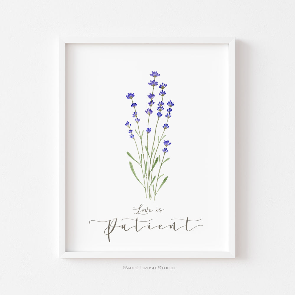 Pressed Lavender Flower Scripture Art - Love is Patient