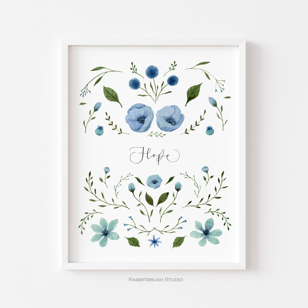 Blue Flower Scripture Art - Hope