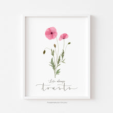 Load image into Gallery viewer, Pressed Poppy Flower Scripture Art - Love Always Trusts
