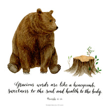 Load image into Gallery viewer, Bear and Tree Trunk - Proverbs 16:24
